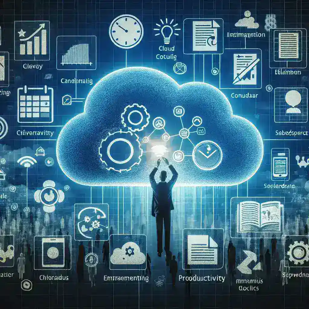 "Imagen ilustrativa de trabajadores utilizando tecnología en la nube para mejorar la productividad, acompañando el artículo 'Cómo usar la nube para trabajar mejor: Guía completa para optimizar tu productividad'.”