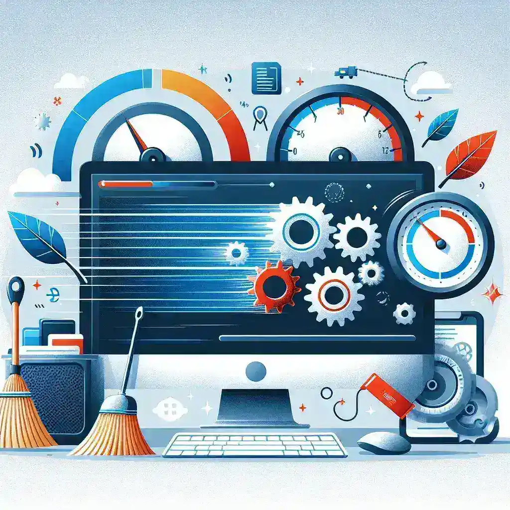 "Usuario ajustando la configuración del sistema en su computadora para acelerar el rendimiento, ilustrando los consejos de la guía completa sobre cómo optimizar tu PC."
